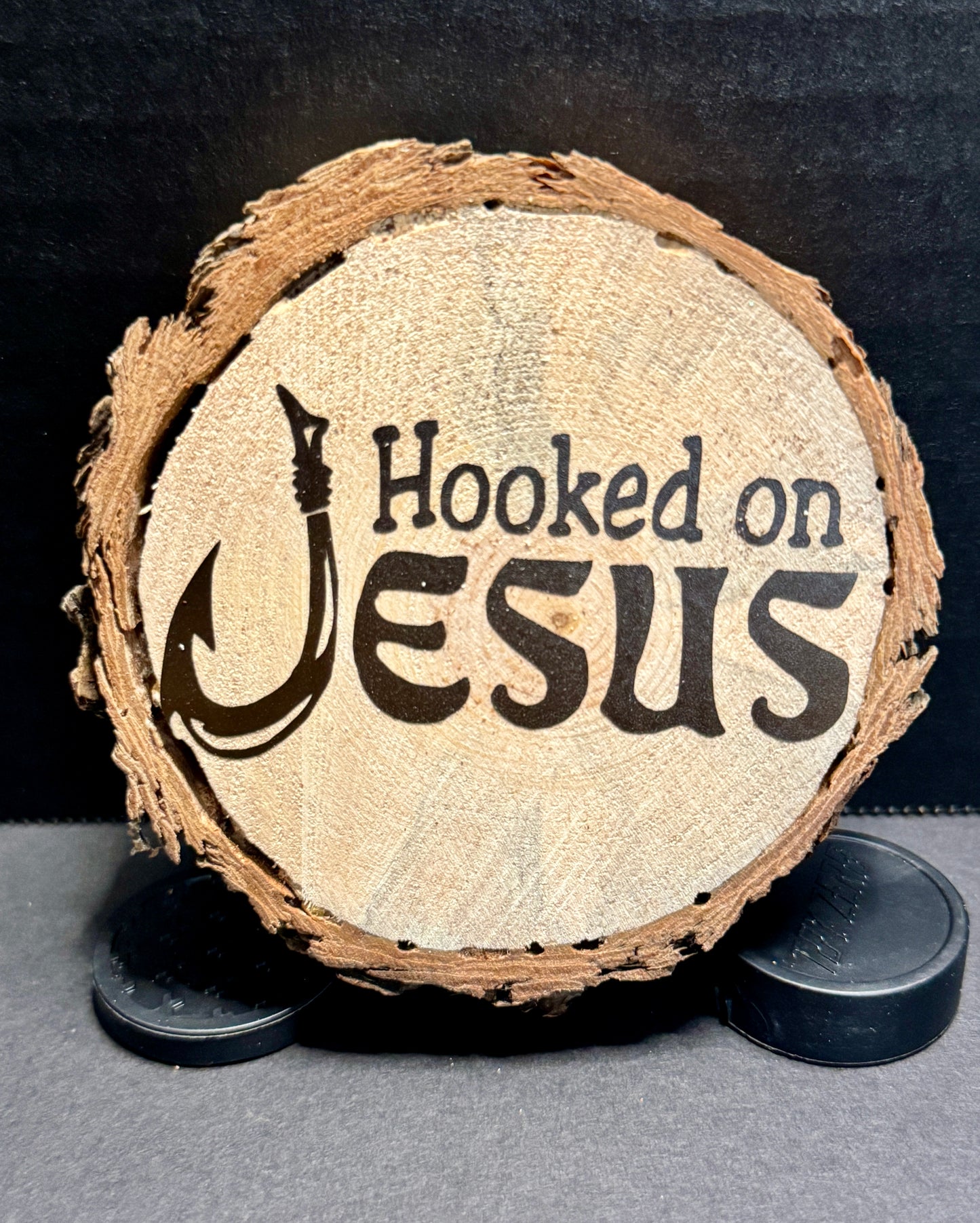 "Hooked on Jesus" Pine Wood Coaster